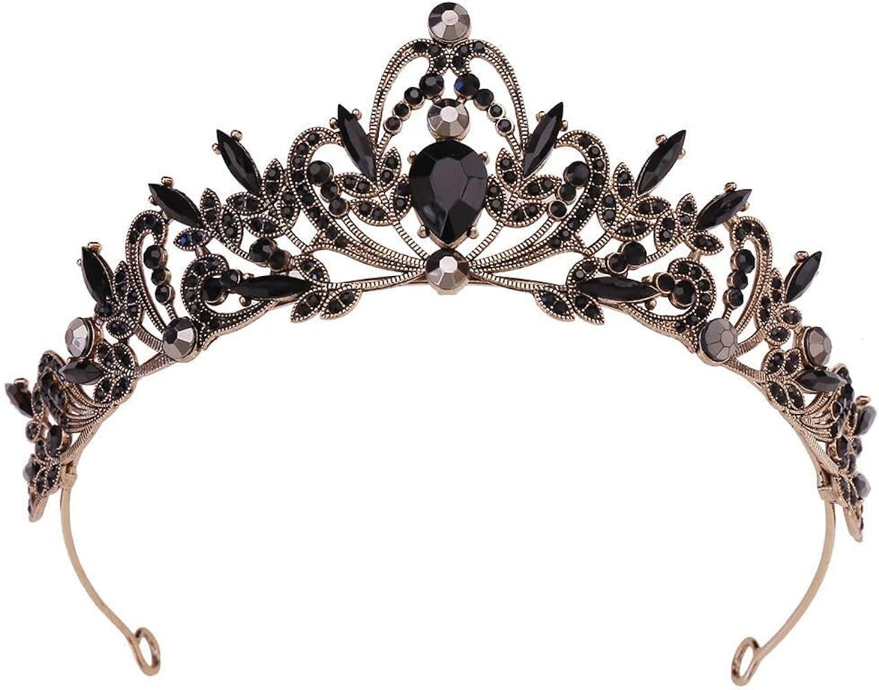 Women Black Hair Crown Vintage Tiaras Queen Crown Rhinestone Gothic Headpiece Fancy Dress Headban... | Amazon (US)
