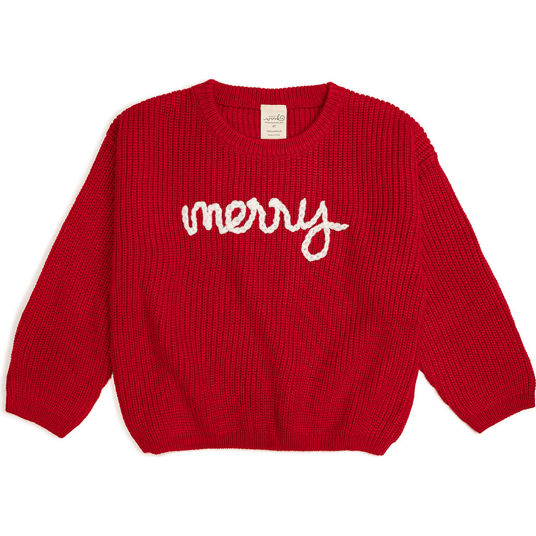 Merry Christmas Yarn Knit Sweater, Red | Maisonette