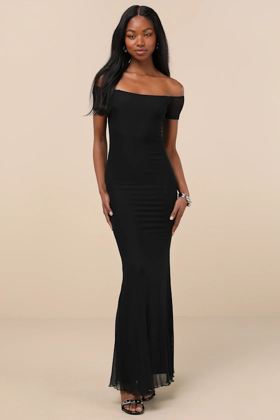 Faizah Black Mesh Off-the-Shoulder Mermaid Maxi Dress | Lulus
