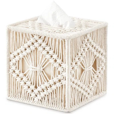 Tissue Box Cover Macrame Square Open-Bottom Tissue Box Holder Boho Decor Tissue Organizer Bohemian Handmade Woven Tissue Cube Box | Wayfair North America