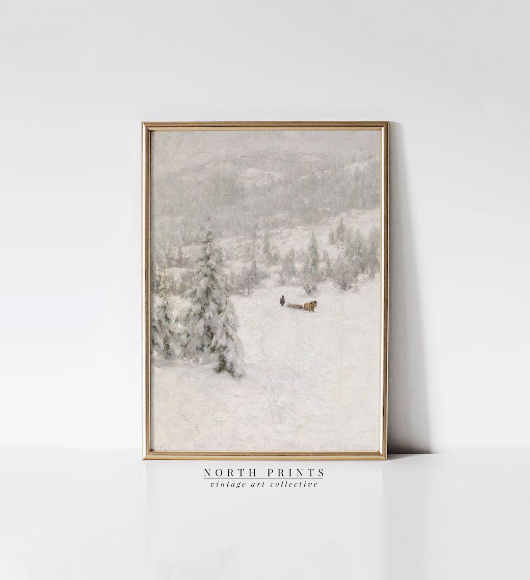 Snowy Winter Landscape Print  Vintage Christmas Nordic - Etsy | Etsy (US)