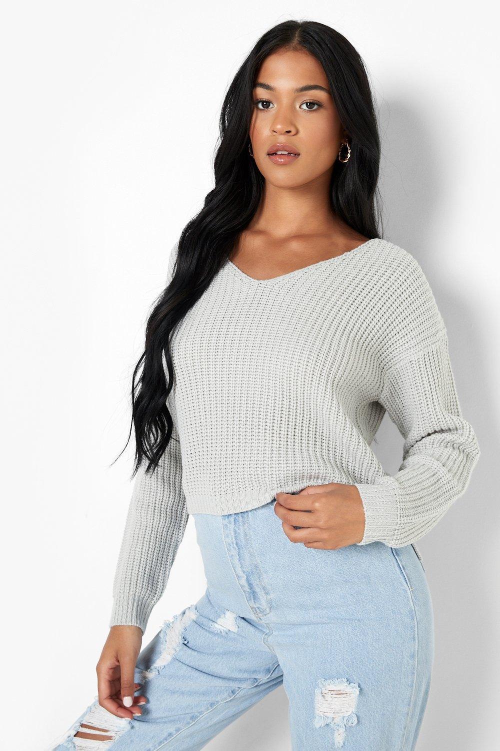 Womens Tall V Neck Sweater - Grey - S/M | Boohoo.com (US & CA)