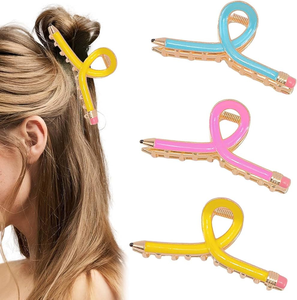 Pencil Hair Clips,Teacher Hair Clips 3Pcs Teacher Accessories for Women Fun Metal Claw Clips for ... | Amazon (US)