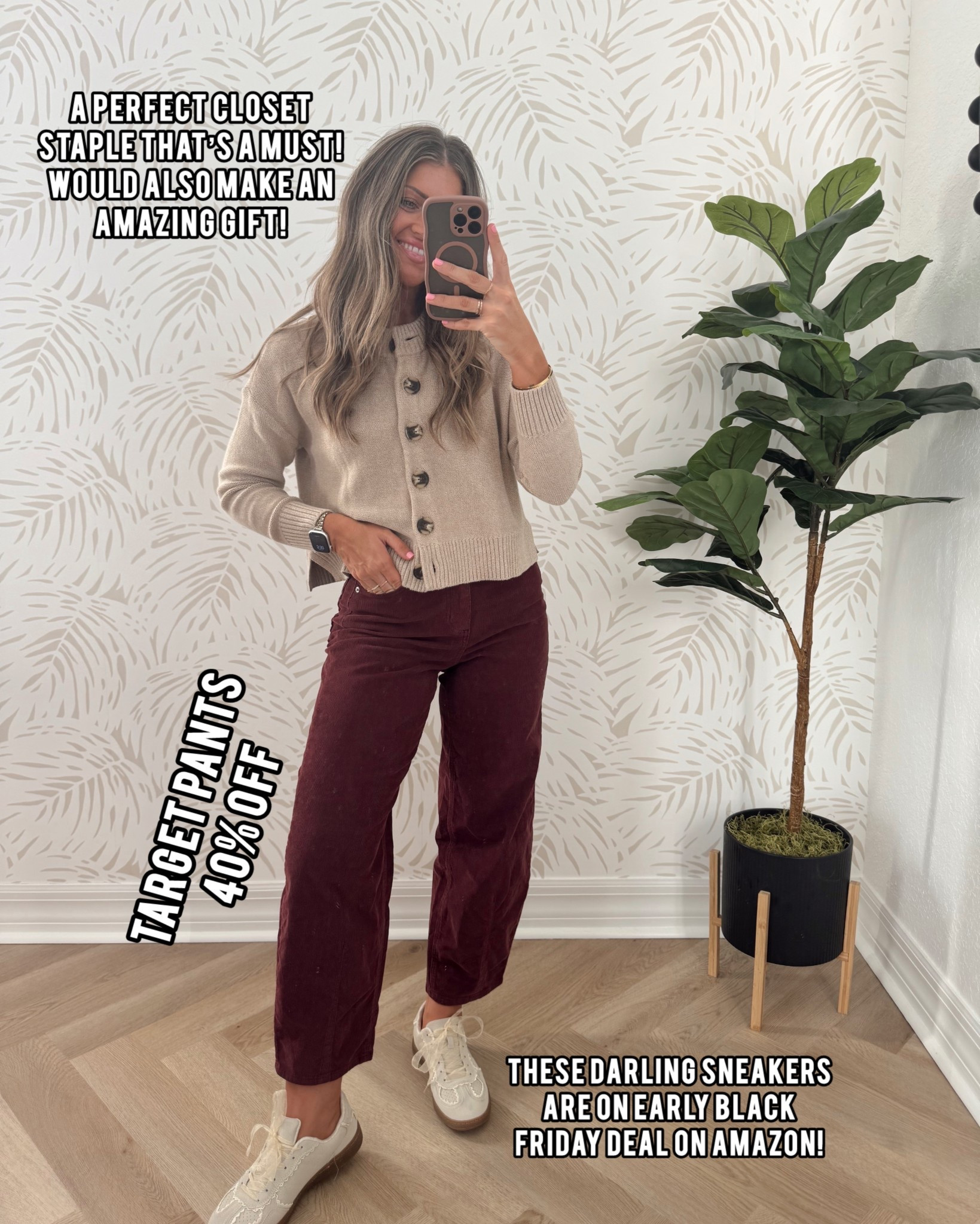 I’m about 5’4, wearing a size 2– true to size. These are soft, comfortable & are easy to style with just about anything for fall and winter. I think these pieces are all wonderful staples! This would make a super cute teacher outfit idea, or any business casual workwear environment. My cardigan is an XS and would make a fab Christmas gift for your sis, bestie, mom, MIL, etc.! A definite staple I highly recommend. Sneakers are tts and sooo precious! 
#teacheroutfit #businesscasual #workwearoutfit #targetcircle #affordableoutfit 