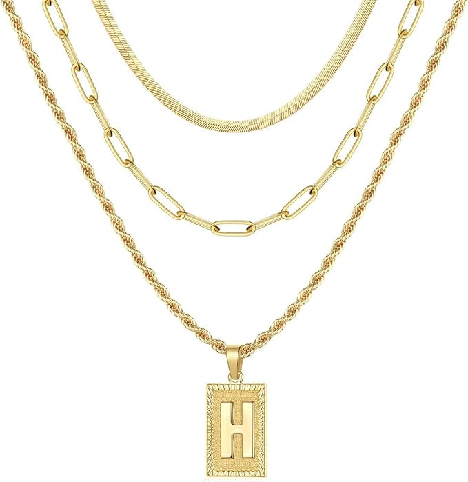 Layered Initial Necklaces for Women, 14K Gold Plated Layering Paperclip Chain Snake Choker Neckla... | Amazon (US)