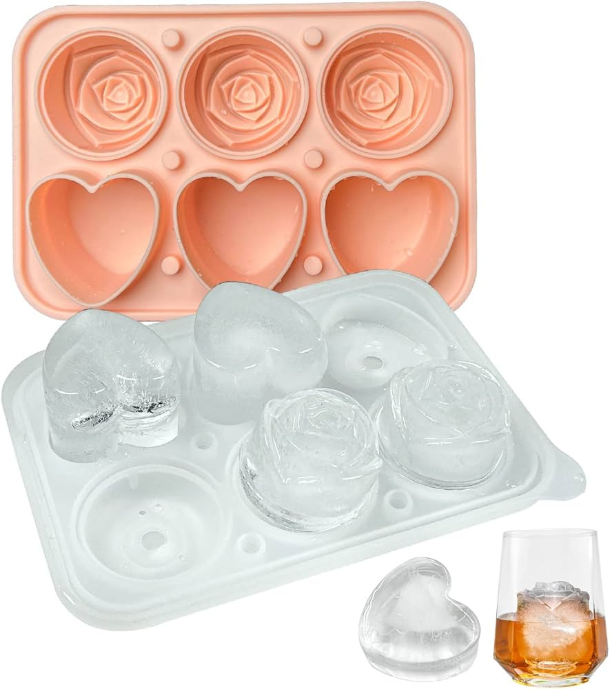 Rose Ice Cube Mold, Heart Shapes Ice Cube Tray, Silicone Ice Mold Fun Shapes with Clear Funnel-ty... | Amazon (US)