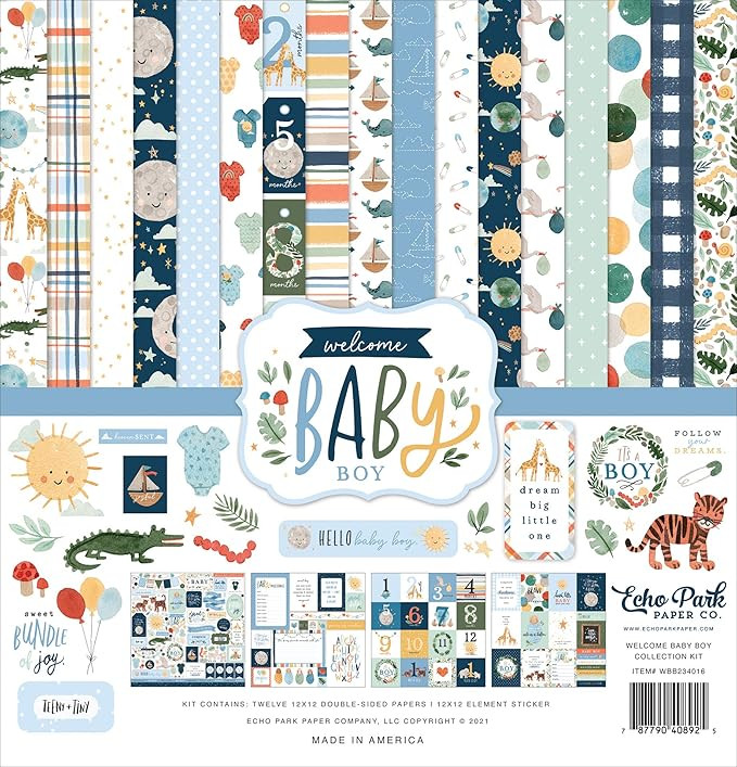 Echo Park Paper Company Welcome Baby Boy Collection Kit Paper , 12-x-12-Inch | Amazon (US)