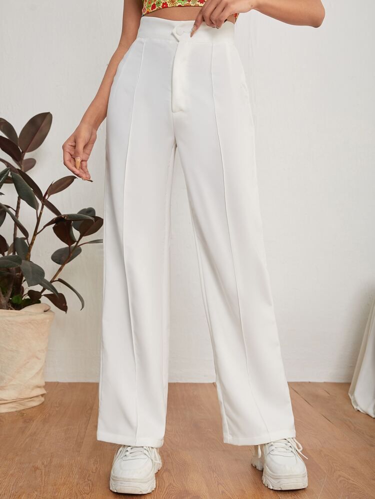 SHEIN PETITE Solid Dual Pocket Tailored Pants | SHEIN
