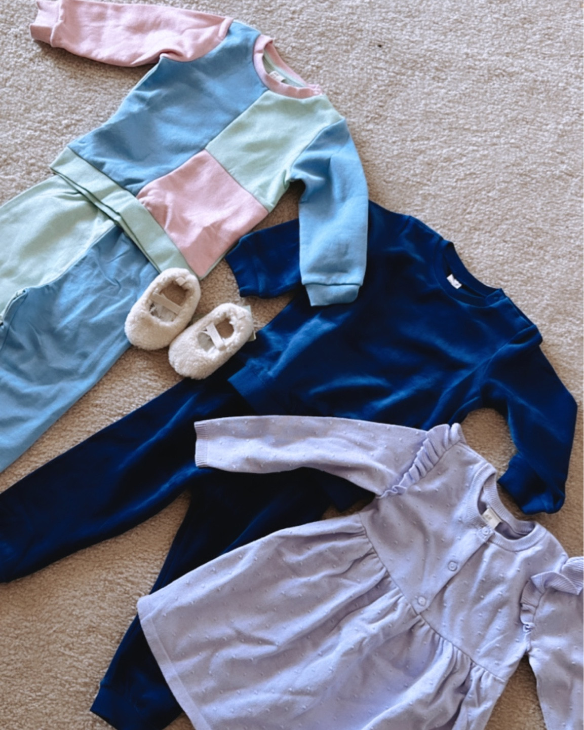 Baby toddler girl haul H&M sweater set color block lavender classy Sherpa slippers 

#LTKkids #LTKunder50 #LTKbaby