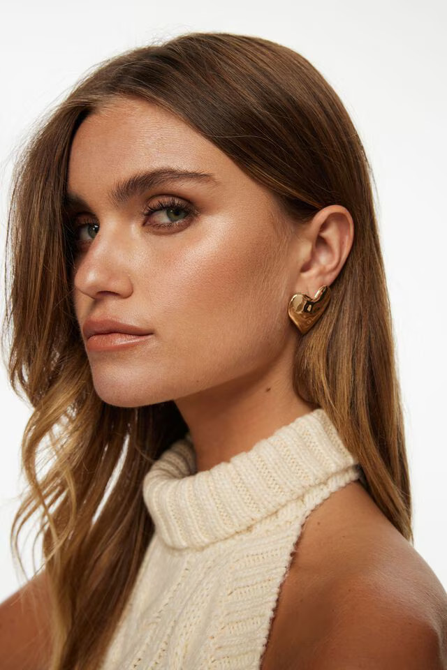 Oversized Hammered Heart Earrings | Dynamite Clothing