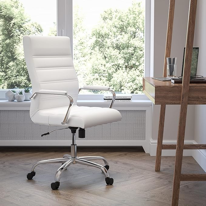 Flash Furniture High Back Desk Chair - White LeatherSoft Executive Swivel Office Chair with Chrom... | Amazon (US)