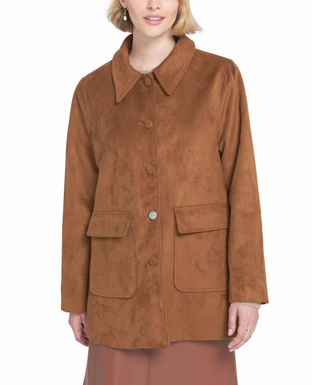 Elle Collection Women's Faux Suede Car Coat Utility | Macy's