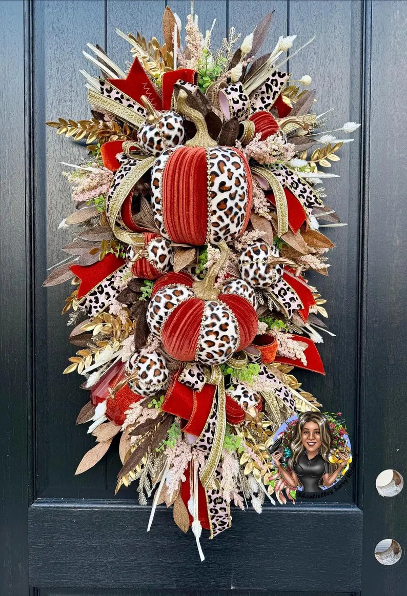 Wild Boho Spice Fall Swag, Leopard Pumpkin Door Hanger, Luxury Fall Wreath, Velvet Pumpkin Swag, ... | Etsy (Global)