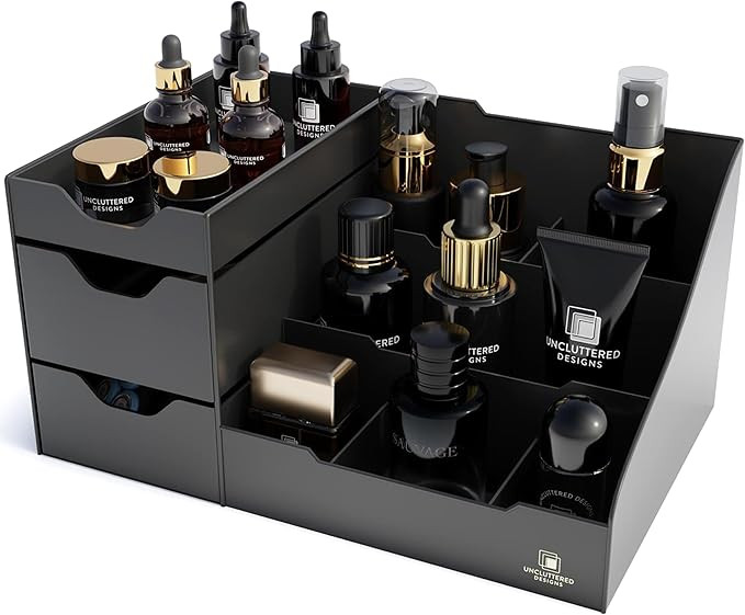 Uncluttered Designs Large Black Vanity Organizer - Countertop Mens Organizer With Drawers for Col... | Amazon (US)