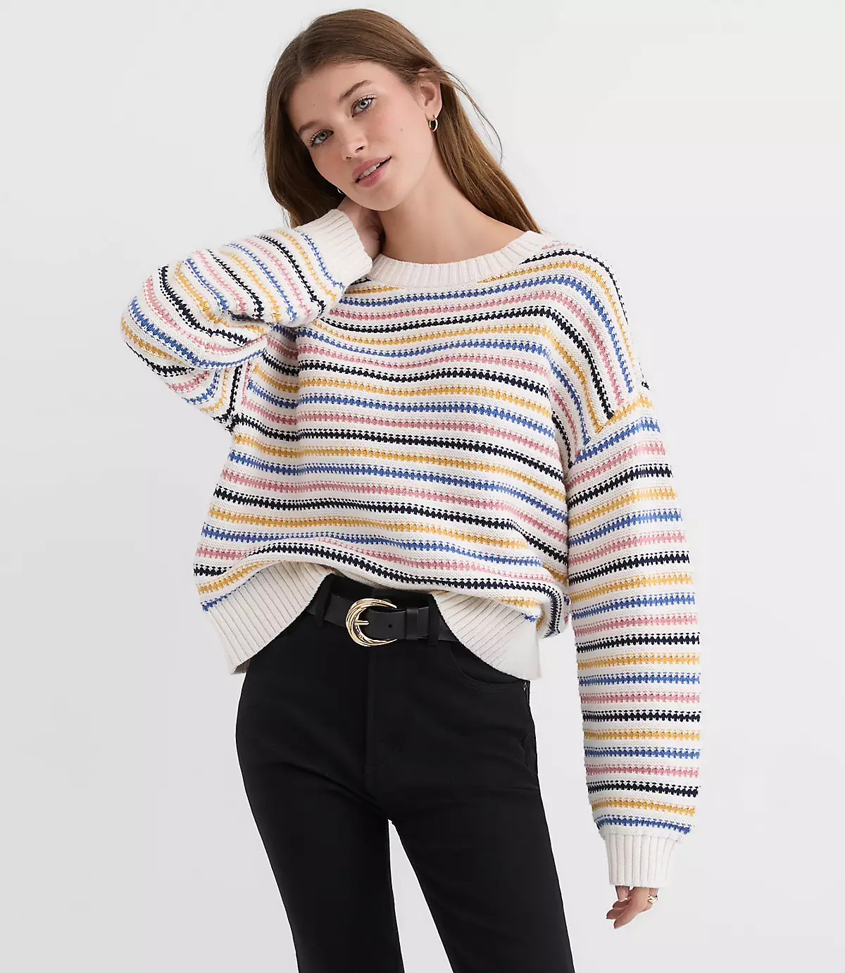 Textured Stripe Relaxed Sweater | LOFT