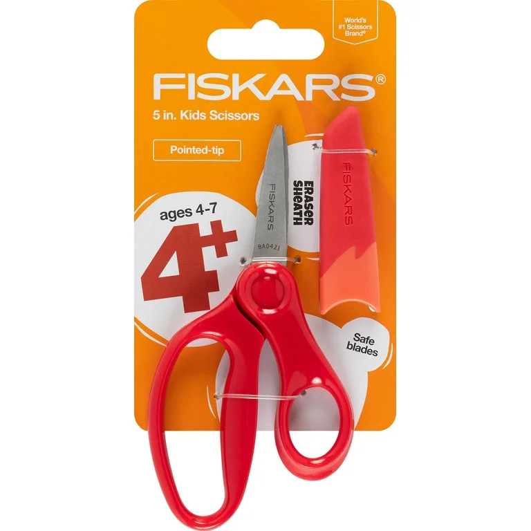 Fiskars Kids Scissors, 5", Pointed, School Supplies for Kids 4+, Red | Walmart (US)