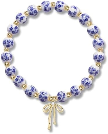 Beads Bow Stretch Bracelet for Women Vintage Flower Charm Bracelet Handmade Gold Beaded Dainty Ro... | Amazon (US)