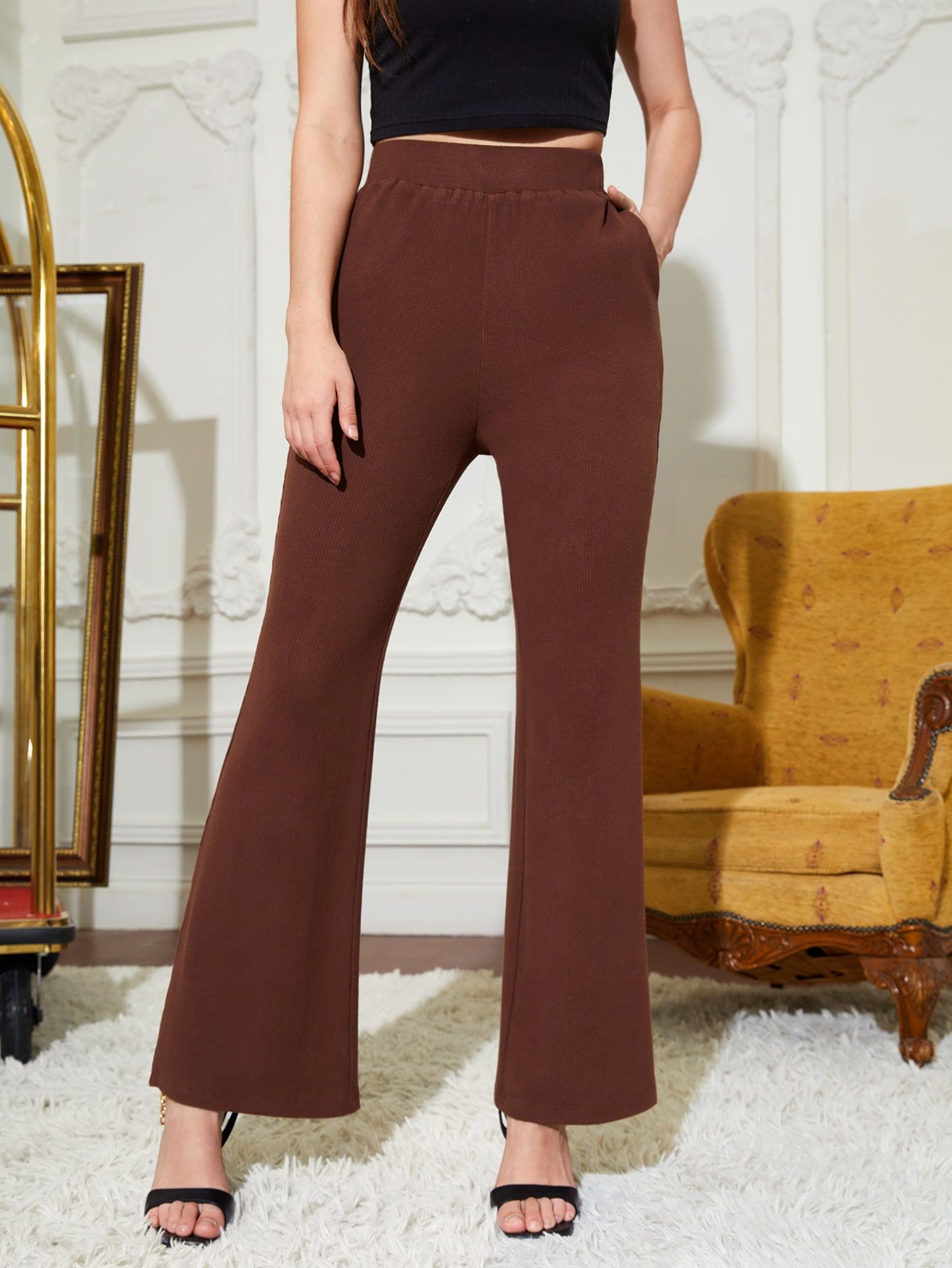 SHEIN X Riza Rehmani Slant Pocket Flare Leg Pants | SHEIN