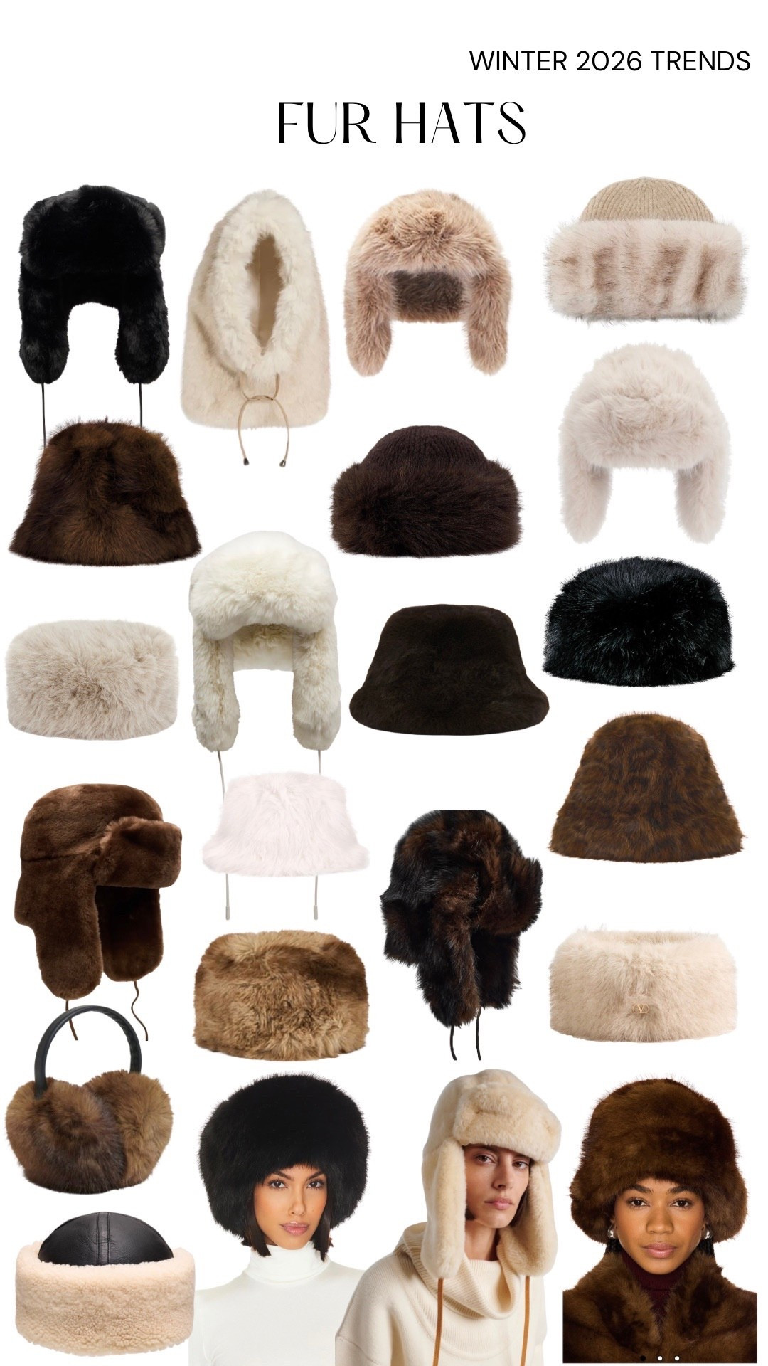Winter trends 2026: faux fur hat 

Shop fur and fluffy bucket hats, trapper and aviator hats, pillbox and Russian hats, shearing hats and hoods and ear muffs.

#fauxfurhat #hat #fur #fluffy #faux #black #beige #white #brown #trapper #aviator #pillbox #hood #earmuffs #furry #russian #bucket #shearling #furhat #winter #trends #winterhat #warm 

#LTKFindsUnder50 #LTKSeasonal #LTKFindsUnder100