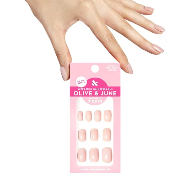 Olive & June Classic Super Stick Mani Press On Nails | Short Round | No Glue Needed | 32 Tab Nail... | Amazon (US)