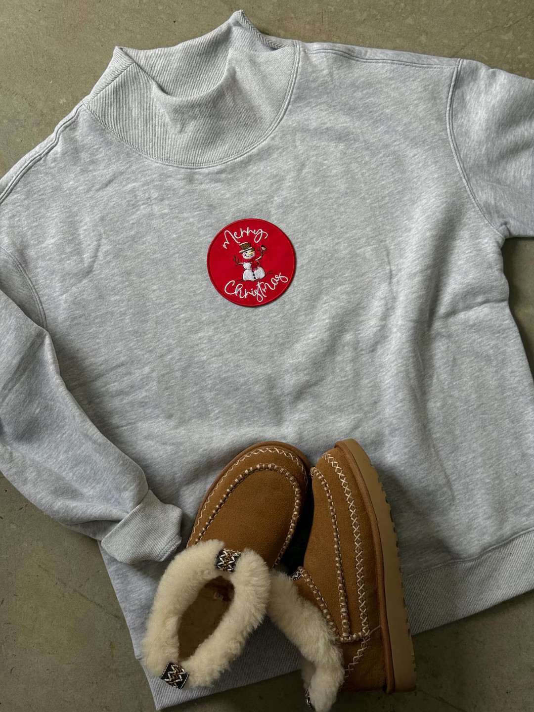 Embroidered Merry Christmas Mock Neck Sweatshirt | Snowman Embroidery | Cozy Holiday Pullover - E... | Etsy (US)