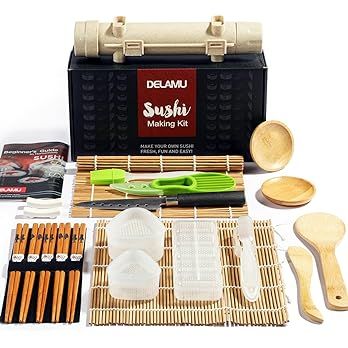 Delamu Sushi Making Kit, Upgrade 22 in 1 Sushi Maker Bazooker Roller Kit with Bamboo Mats, Chef's... | Amazon (US)