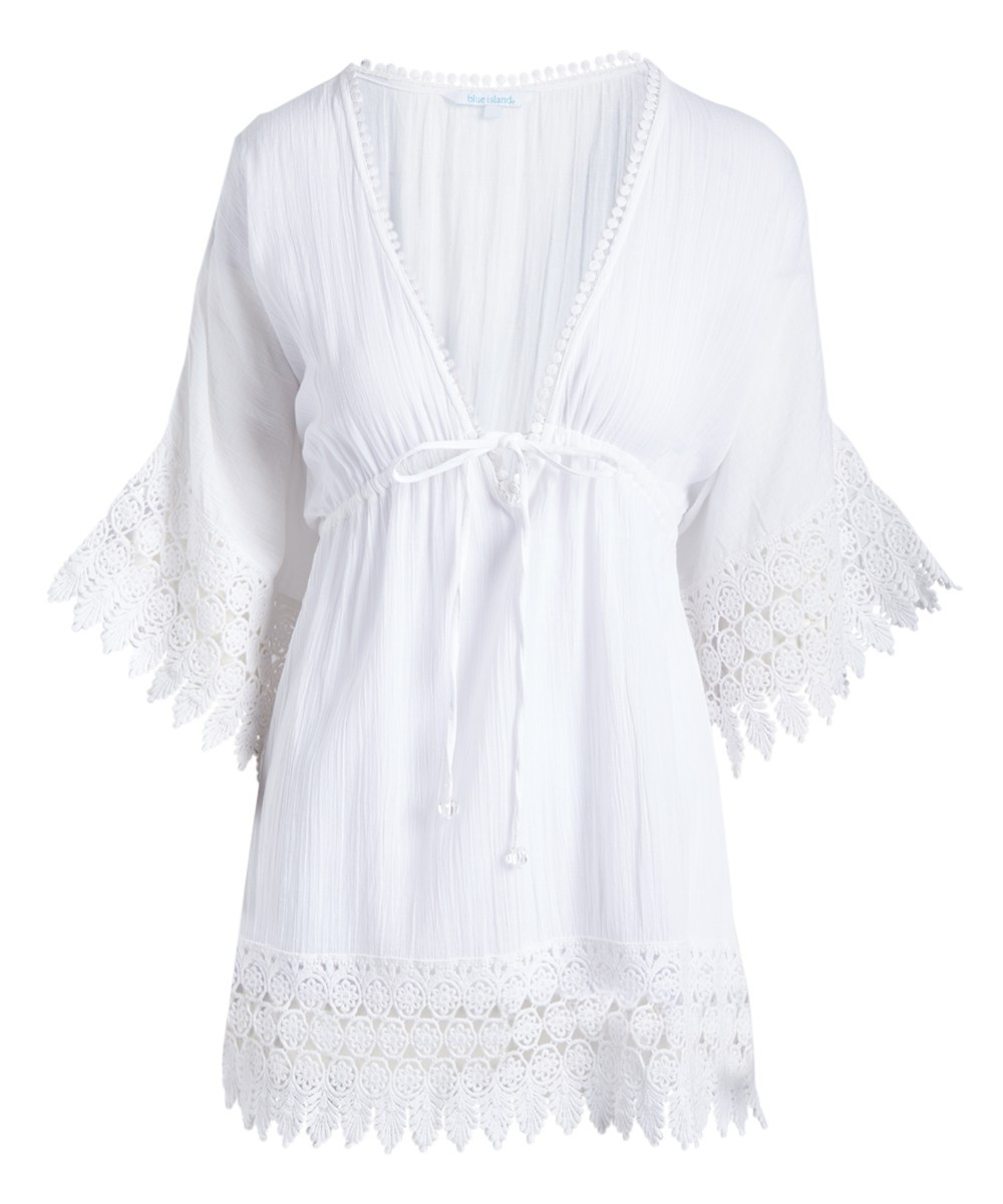 Blue Island Women's Swimsuit Coverups RUN - White Crochet-Trim Cover-Up - Women | Zulily