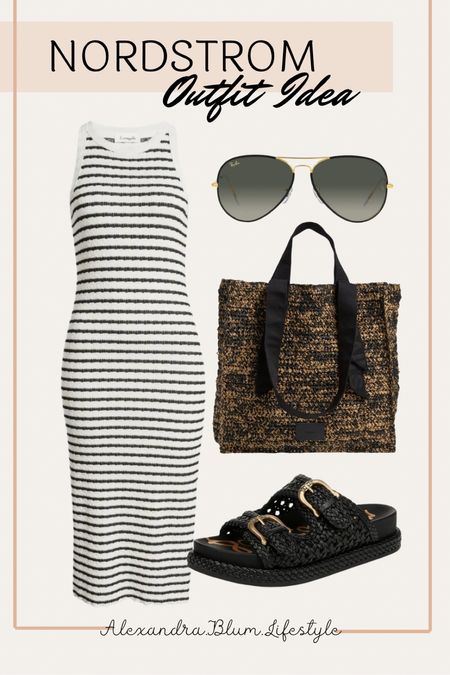 Nordstrom travel outfit idea! Crochet dress, black sandals, tote bag, and black sunglasses! Vacation outfit! 

#LTKFindsUnder100 #LTKShoeCrush #LTKSeasonal