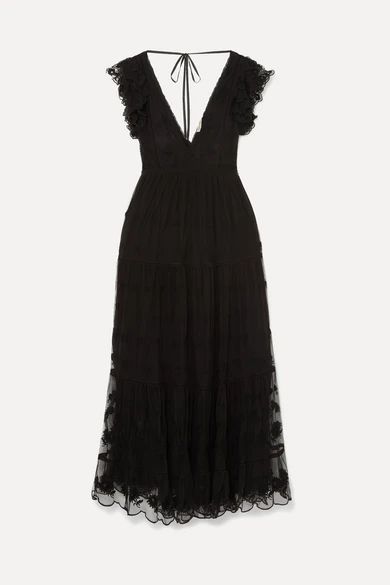 Ulla Johnson - Fifi Embroidered Tulle And Voile Maxi Dress - Black | NET-A-PORTER (US)