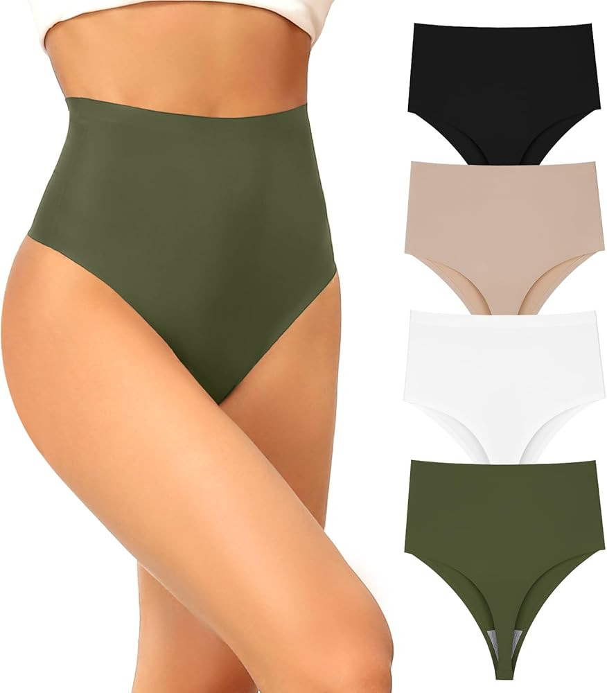 FallSweet Ultra High Waisted Thong No Show Underwear for Women High Rise Panty Pack | Amazon (US)