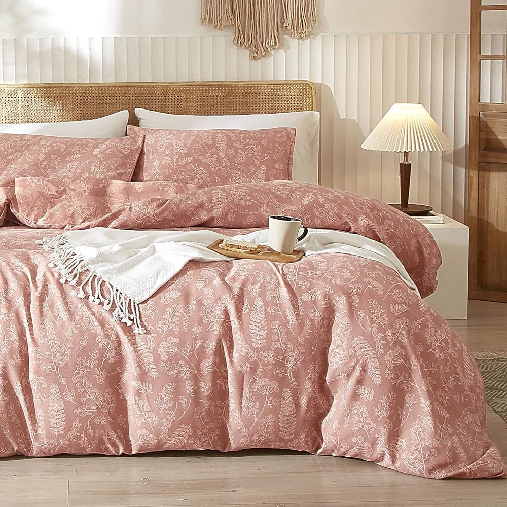 mixinni 3 Pieces Pink Floral Duvet Cover Queen Size Ultra Soft Wild Flower Pattern 3-Piece Revers... | Amazon (US)