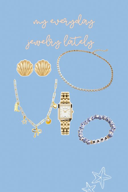 My every day jewelry lately!!! Loveee gold, classic jewelry with a fun coastal twist. Coastal grandmother inspired jewelry. “Old money” jewelry aesthetic. Love these jewelry pieces so much!!  Watch is larsson and Jennings. Made by Mary discount promo code is AMYSTRATTON  

#LTKGiftGuide #LTKfindsunder100 #LTKsalealert