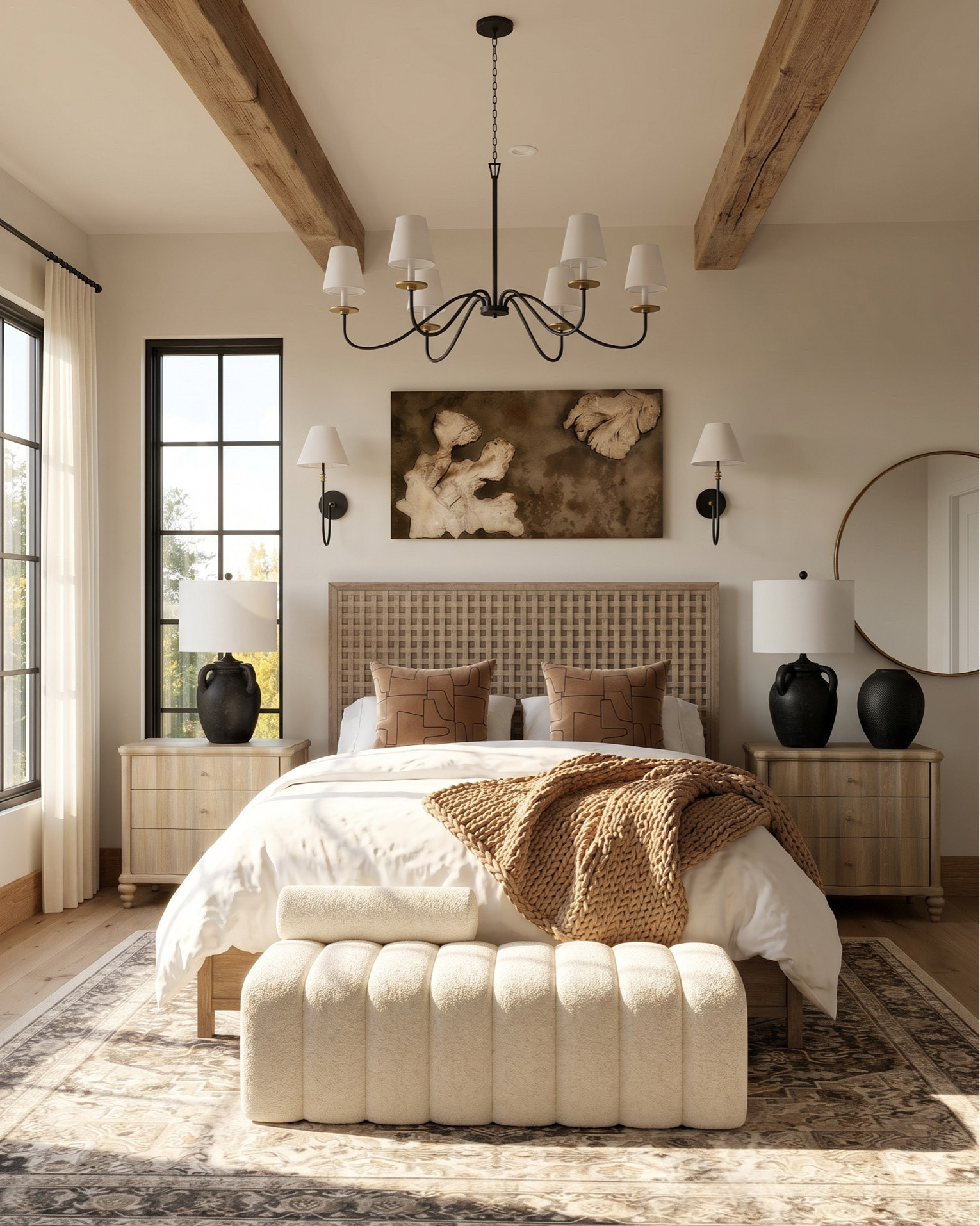 Shop this modern organic home filled with warm neutral decor, rustic wood furniture, designer lighting, and cozy luxury styling. Features include a reclaimed wood dining table, upholstered dining chairs, boucle benches, woven headboard bed, fluted wood nightstands, oversized area rugs, stone accent wall, arched cabinet, wood console table, textured table lamps, black and brass sconces, sculptural chandeliers, decorative mirrors, abstract wall art, ceramic vases, cozy knit throws, and neutral bedding. Perfect inspiration for modern rustic, organic modern, transitional, earthy minimalist, and luxury farmhouse interiors.

Shop the look:
* Reclaimed wood dining table
* Neutral upholstered dining chairs
* Rustic modern chandelier
* Arched wood cabinet
* Wood sideboard buffet cabinet
* Oversized vintage style rug
* Black ceramic table lamp
* Brass wall sconces
* Organic modern dining room
* Rustic wood ceiling beams
* Neutral bedroom decor
* Woven wood headboard
* Boucle bench
* Fluted wood nightstands
* Modern black chandelier
* Stone accent wall
* Console table styling
* Boucle ottomans
* Decorative round mirrors
* Abstract neutral artwork
* Modern organic home decor
* Luxury farmhouse bedroom
* Earth tone throw pillows
* Chunky knit blanket
* Neutral textured bedding
* Designer inspired lighting
* Minimalist rustic interiors
* Warm wood furniture
* Contemporary rustic decor
* Organic modern styling

#LTKsale #LTKhome #LTKstyletip