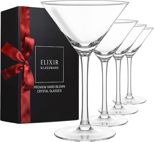 ELIXIR GLASSWARE Martini Glasses Set of 4-9 oz - Hand Blown Crystal Martini Glasses with Stem - Elegant Cocktail Glasses, Martini Glass Set of 4, Crystal Glasses, Housewarming Gifts for Women Men | Amazon (US)