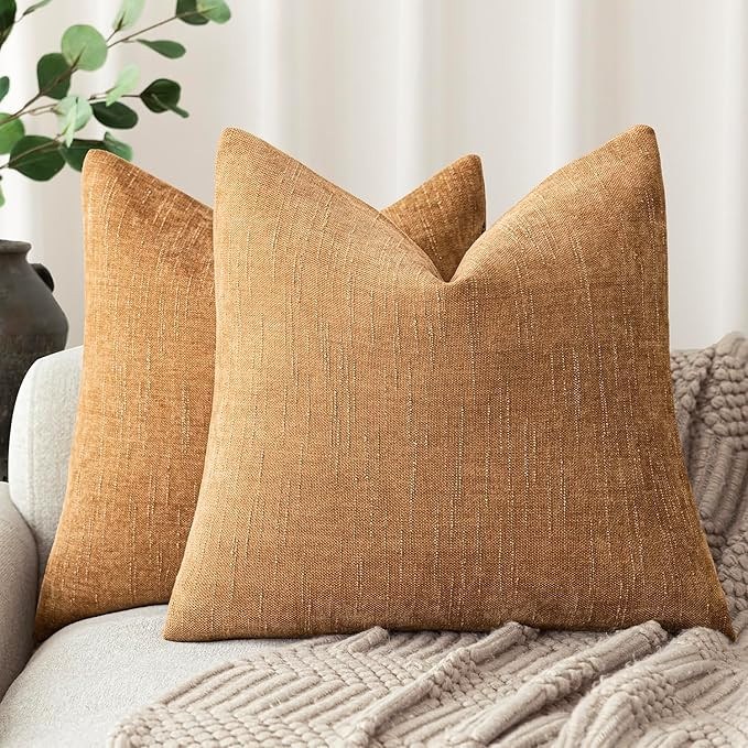 Foindtower Set of 2 Soft Textured Chenille Throw Decorative Pillow Covers Square Accent Solid Cus... | Amazon (US)