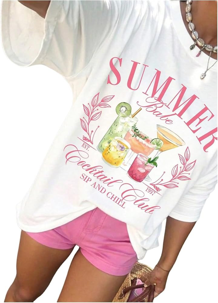 SweatyRocks Women's Summer Letter Graphic Tees Short Sleeve Crew Neck Y2K T Shirts | Amazon (US)