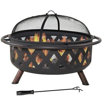 Sunnydaze Crossweave Heavy-Duty Steel Outdoor Fire Pit with Spark Screen, Poker, Grill, and Cover... | Target