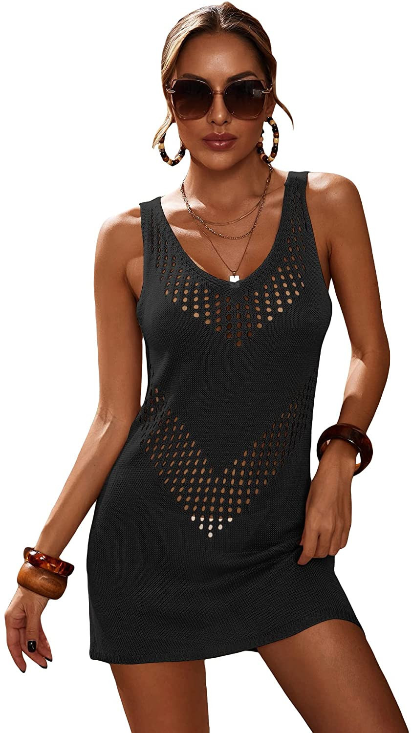 MakeMeChic Women's Beach Cut Out Back Split Hem Sheer Crochet Cover Up Dress for Bikini | Amazon (US)