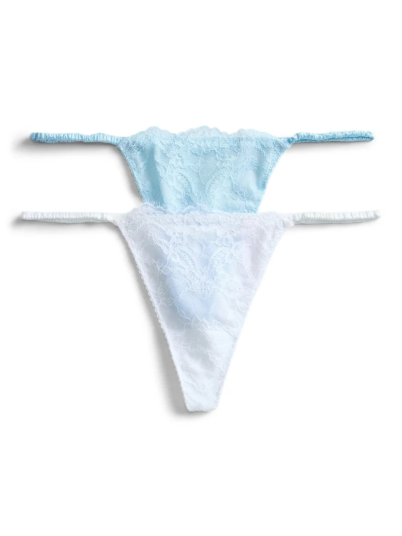 Joyspun Women's Bridal Lace and Satin Thong Panties, 2-Pack, Sizes XS-3XL | Walmart (US)