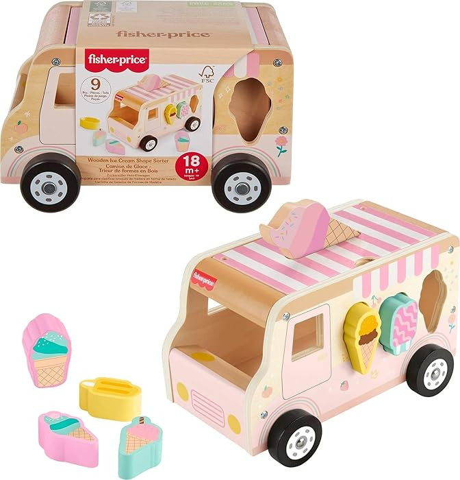 Fisher-Price Wood Toddler Toy Ice Cream Truck Shape Sorter Set, 9 Wooden Pieces for Developmental... | Amazon (US)