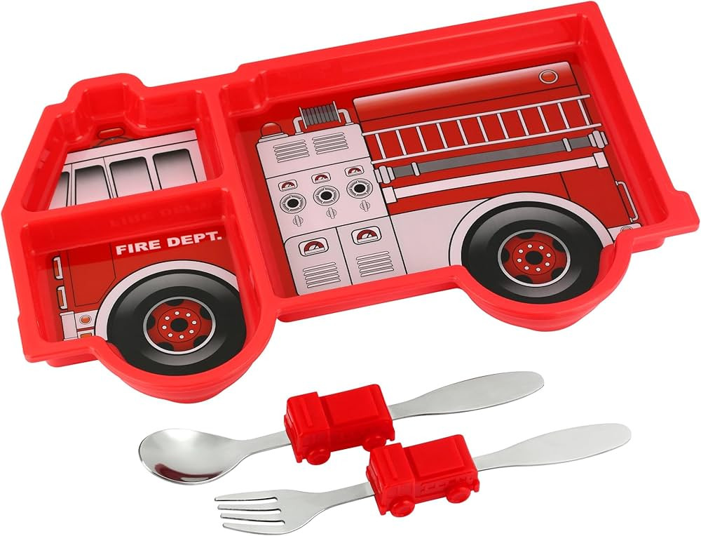 Funwares Fire Engine Kids' Dinnerware Set: Durable, Divided Plate, Ideal for Picky Eaters, Educat... | Amazon (US)
