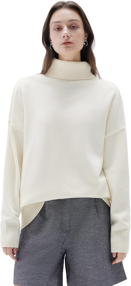SUUKSESS Women Cashmere Blend Oversized Turtleneck Pullover Sweater Long Sleeve Knit Jumper Tops | Amazon (US)