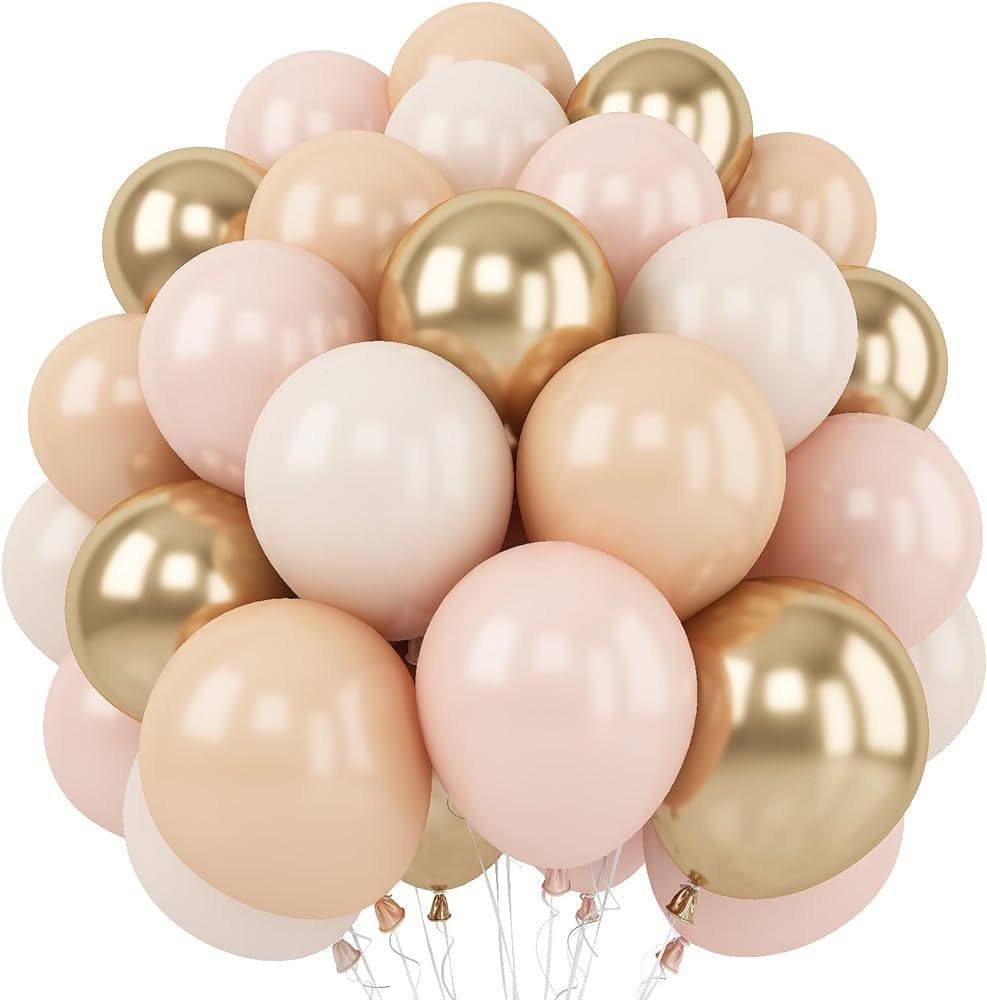 White Sand Gold Balloons Set, 12 Inch Double Stuffed Blush Beige Boho Party Balloons with Metalli... | Amazon (US)