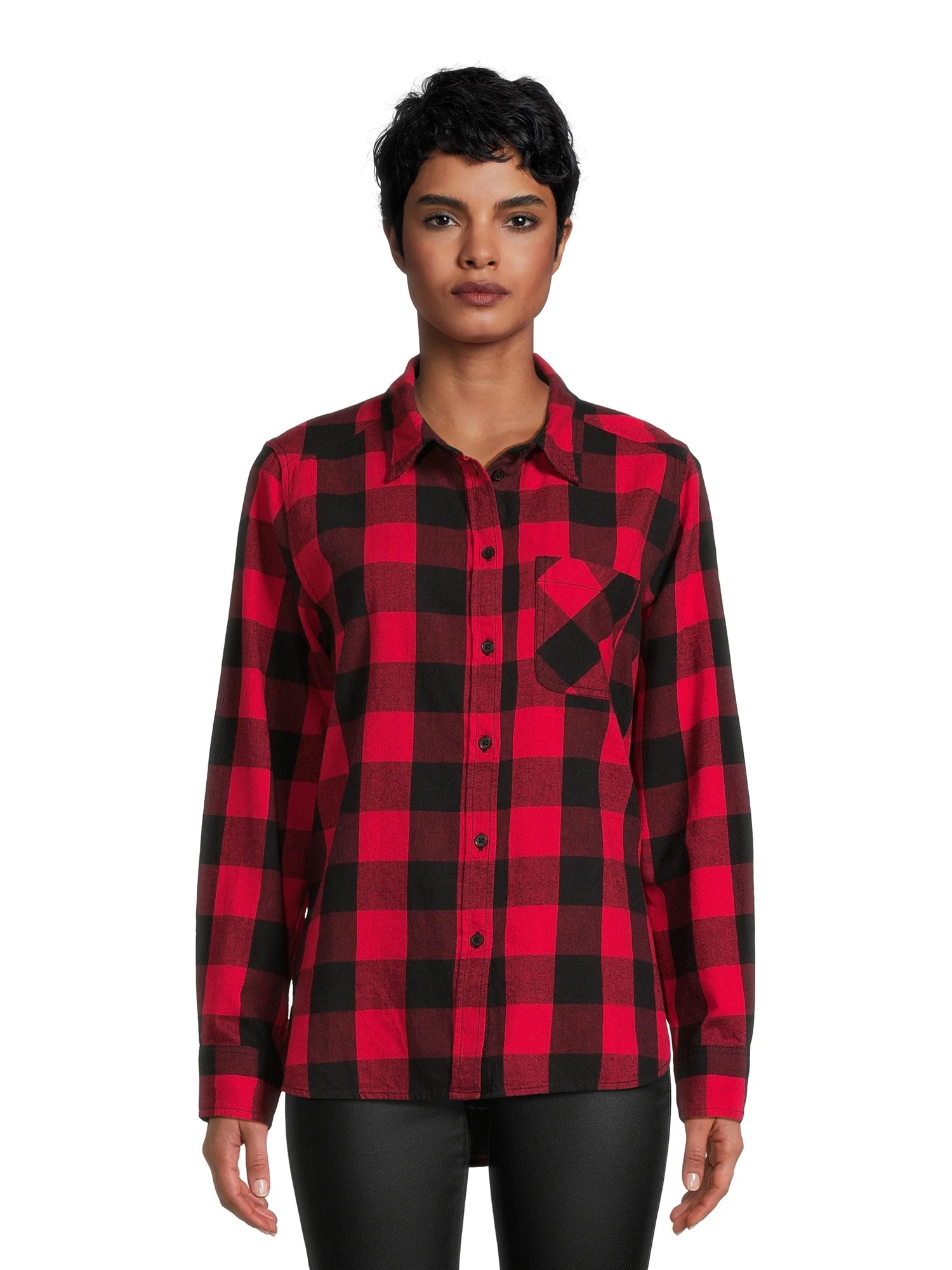 Time and Tru Women's Button Down Flannel Shirt with Long Sleeves, Sizes XS-3XL | Walmart (US)