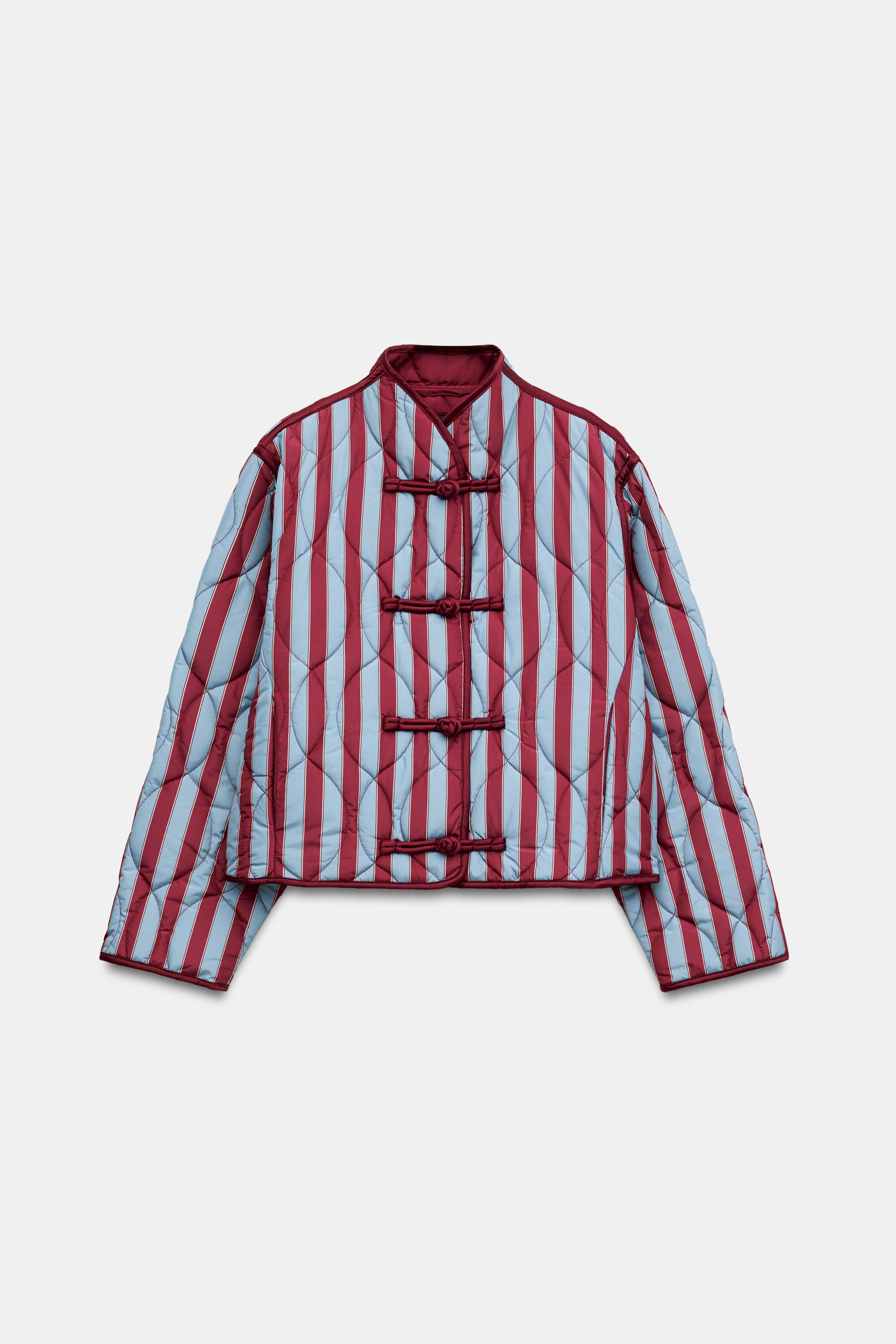 Zara - Striped Quilted Jacket With Frog Fastenings - Intense Red - L - Woman | Zara US