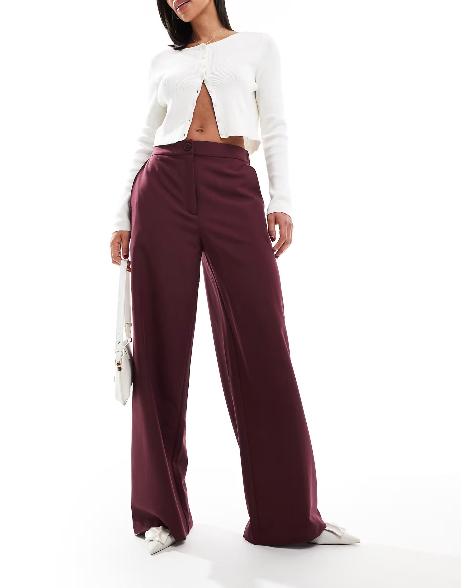 ASOS DESIGN tailored wide leg dad trousers in burgundy | ASOS (Global)