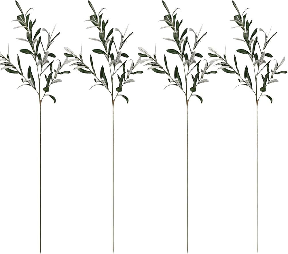 ASSR 4PCS Artificial Olive Branches,30.7 in Long Fake Green Leaves Olive Stem,Fake Greenery Branc... | Amazon (US)