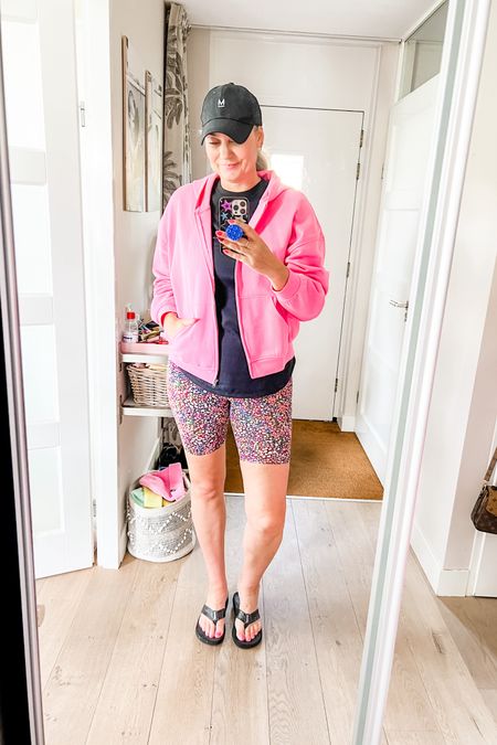 Ootd - Thursday. Working in the garden all the day so floral biker shorts, a longline t-shirt and a pink hoodie it is. Reef flip flops that I have had for ages. Monogram baseball cap. 



#LTKmidsize #LTKeurope #LTKover40