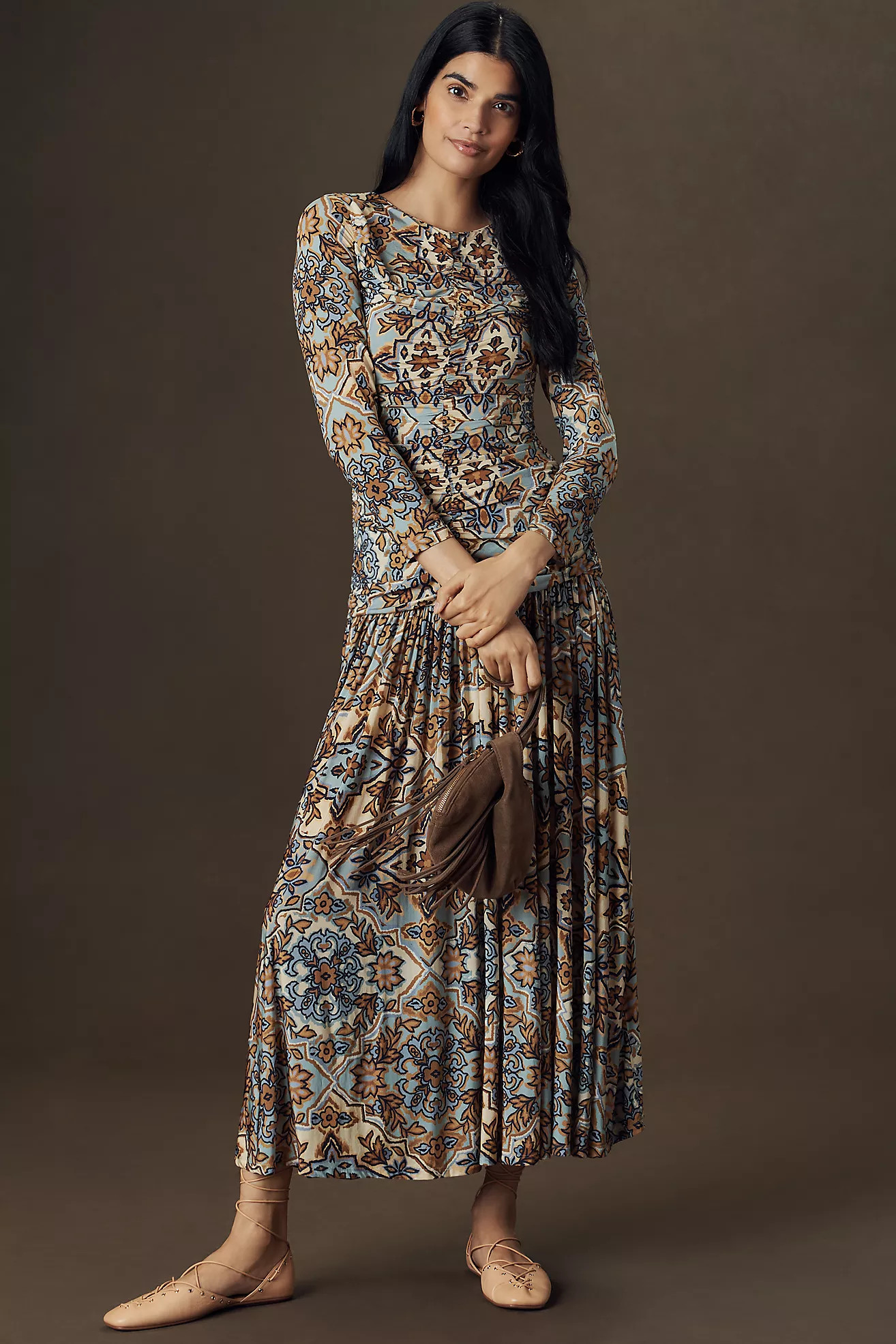 Farm Rio Winter Tapestry Ruched Maxi Dress | Anthropologie (US)