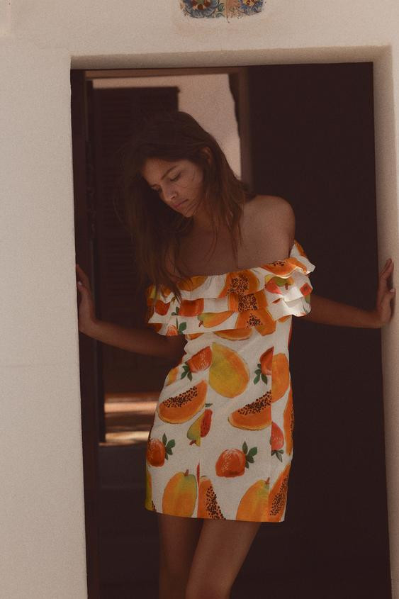 FRUIT PRINT RUFFLED MINI DRESS | Zara US